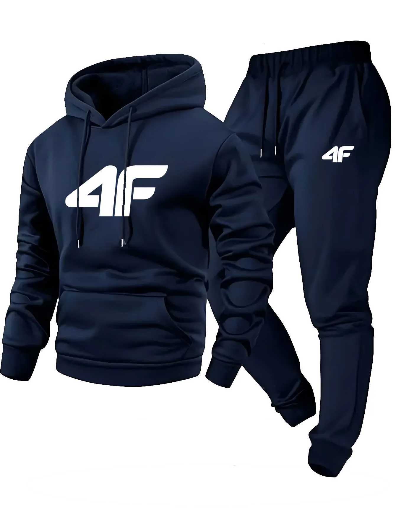 MenS Casual Sports Raglan Sleeve Hooded Sweatshirt Two-Piece Set 4F Print Sweatshirt Casual Versatile Trendy Hoodie Set W251202