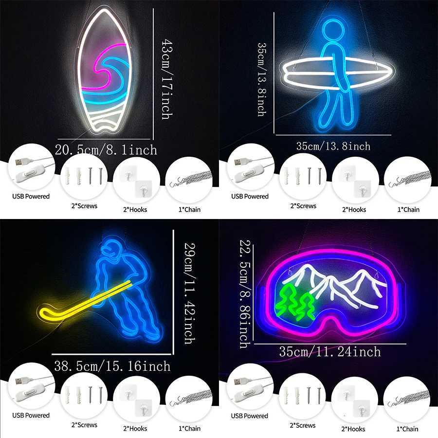 Extreme Sports Neon Signs Surfing And Skiing Aesthetic Icons Used In Gyms Party Bars Club Decor Gifts For Boys And Girls H251201