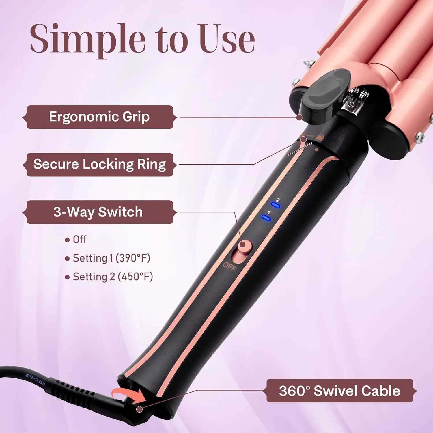 Curling Iron Wand Set 6-in-1 Hair Curler with 3 Barrel Hair Crimper Spiral Curling Iron - Fast Heating Styling Tools for Wen C251202