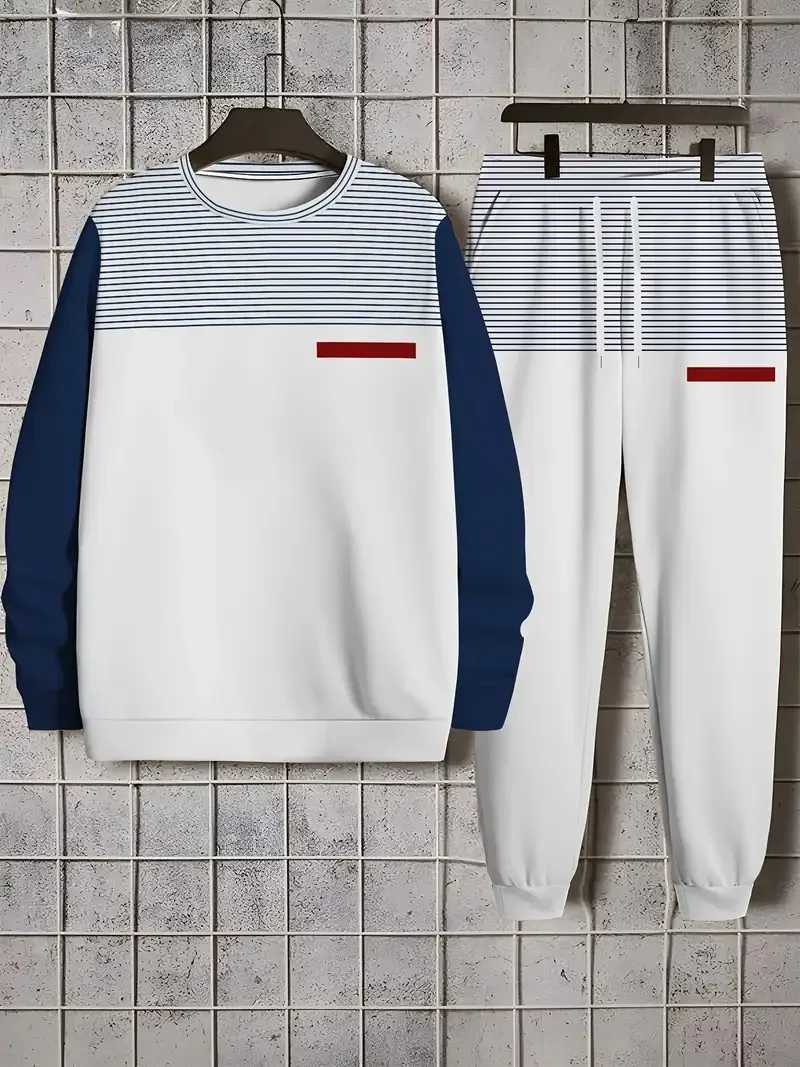 The new mens round-neck sweatshirt set for Spring and Autumn 2025 features a casual and comfortable 3D pattern print W251202