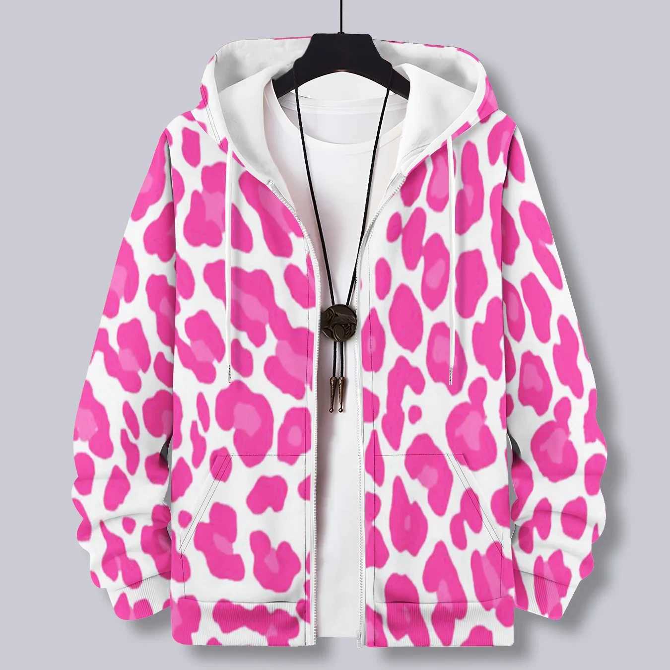 Men Zipper Hoodie Leopard Pattern Printed Fashion Hoodie Casual Male Hooded Sweatshirt Women Pullover Zipper Coat J251203