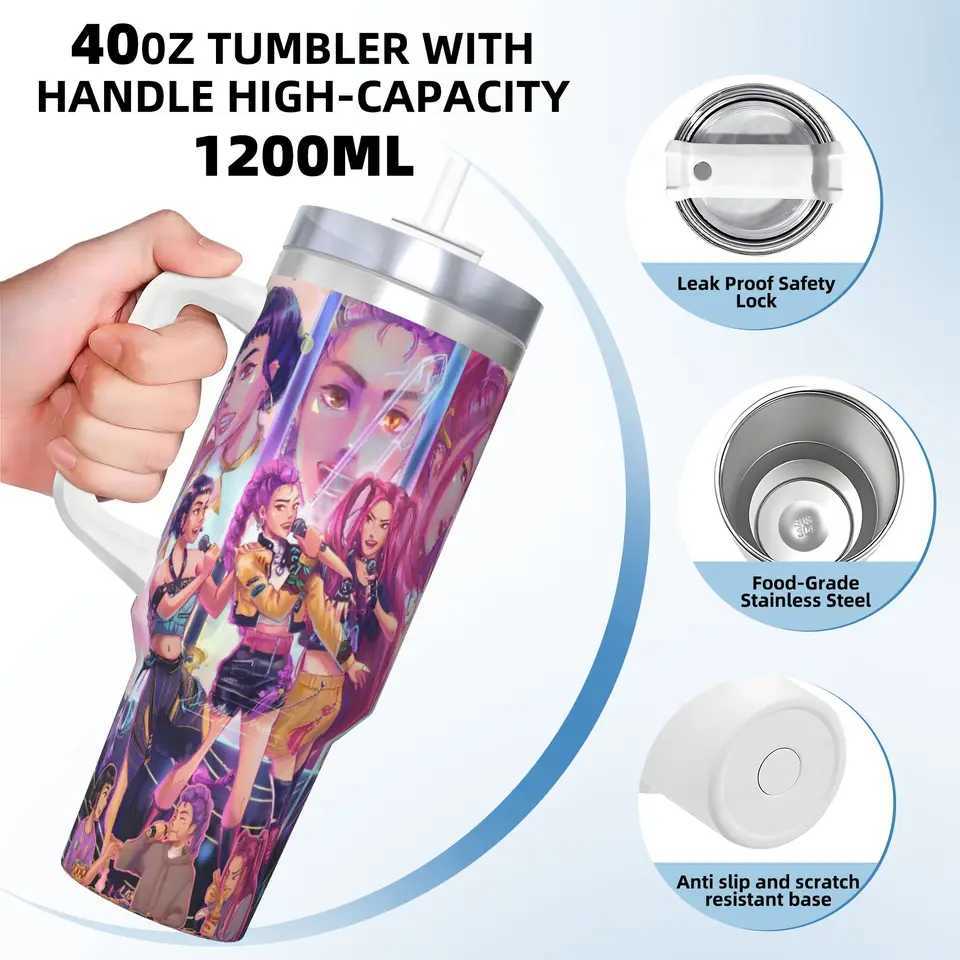 Stainless Steel Tumbler KPop Demon Hunters Mira Zoey Rumi Car Mugs With Straws Drink Water Bottle Insulated 40oz Thermal Cups L251127