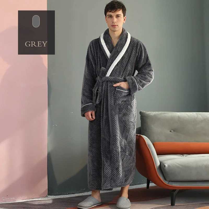 Winter Couple Flannel Robe Sets Lovers Solid Thicken Bathrobe Gown Nightwear with Pockets Intimate Lingerie Cozy Home Clothing C251202