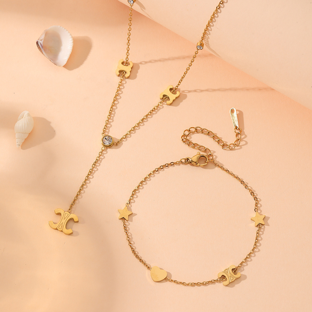 Fashion free shipping Titanium 5 Pendant luxury Tassel Clip Diamond Cross-Border Exquisite Stainless Steel designer Non-Fading Arc De Triomphe Necklac