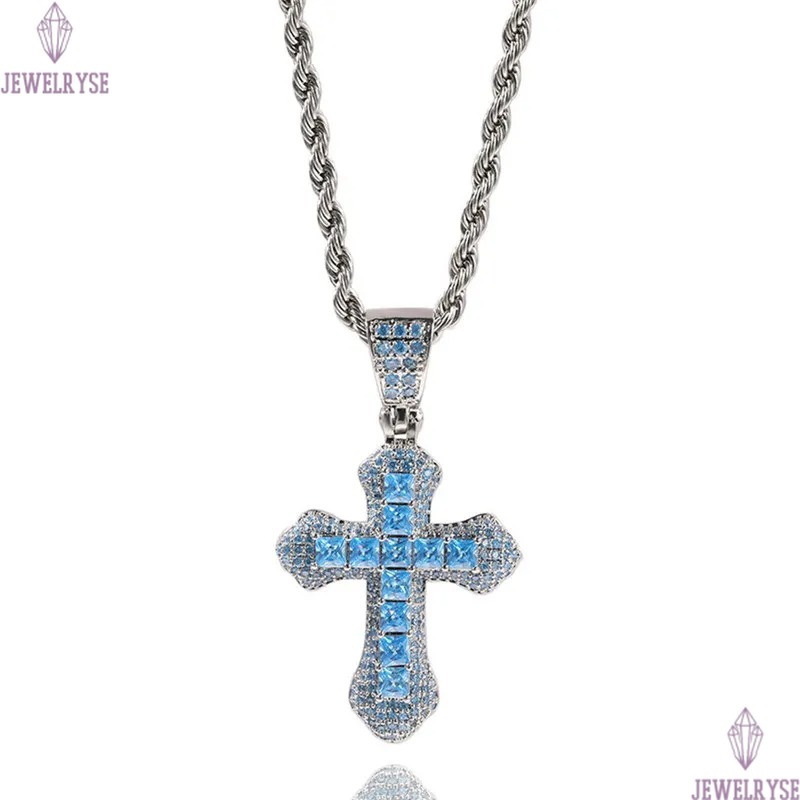 24 inch hip hop jewelry mens necklace silver cross necklace designer stainless steel chain Copper AAA Zirconia Red White Diamond Necklaces Woman Twist