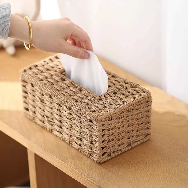 New Woven Tissue Box Imitation Rattan Woven Grass Tissue Storage Box Luxury Tissue Paper Holder He Living RoTable Decoration H251201