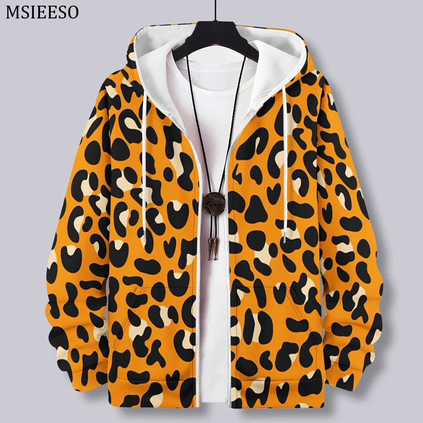 Men Zipper Hoodie Leopard Pattern Printed Fashion Hoodie Casual Male Hooded Sweatshirt Women Pullover Zipper Coat J251203