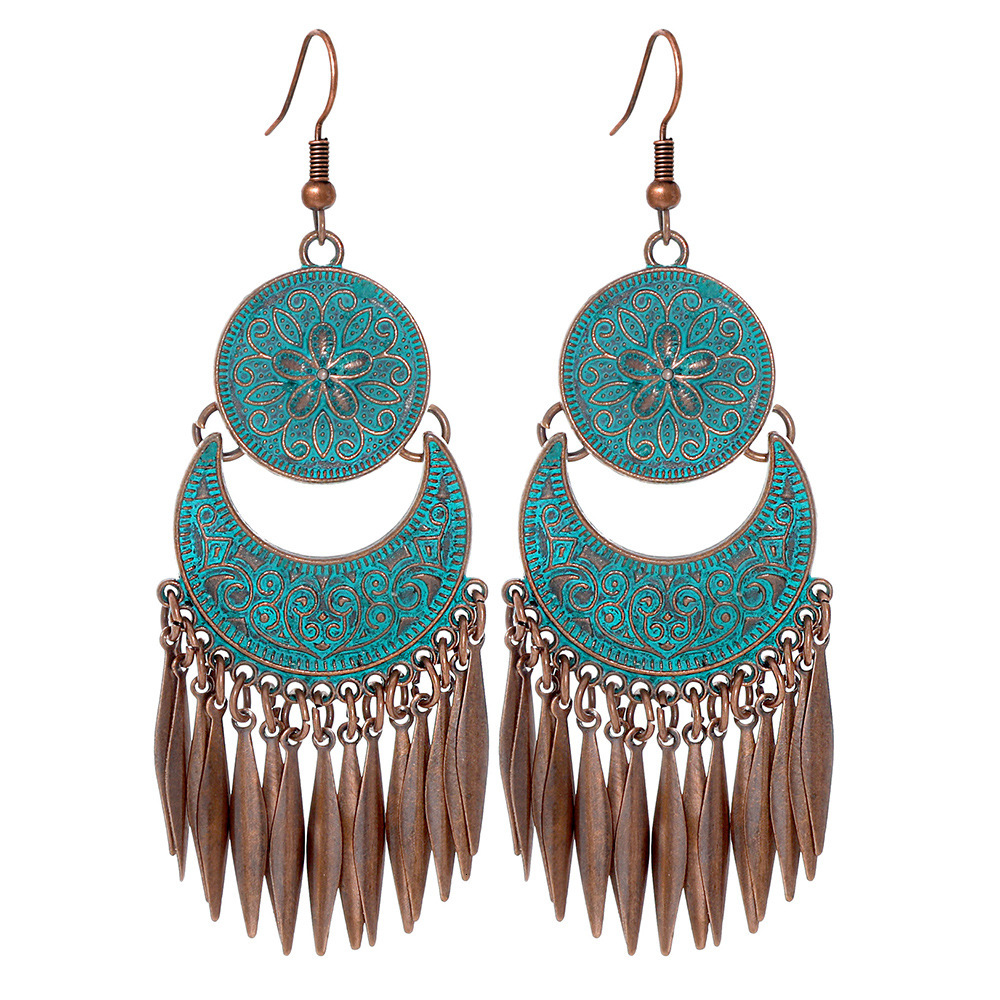 Hanqi Jewelry European And American Creative luxury Flower Exaggerated Crescent designer Tassel Earrings Ear Hooks Cross-Border free shipping E-Commer