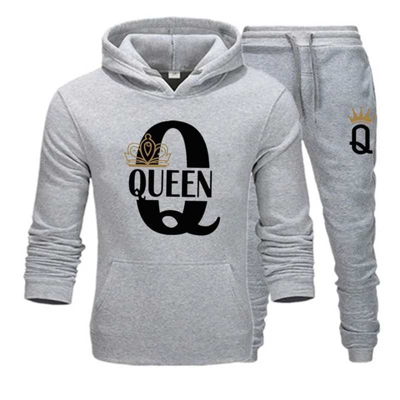 2024 New Autumn and Winter Mens and Womens Sweater Set KING QUEEN Loose Relaxed Hooded Print Couple Set W251202