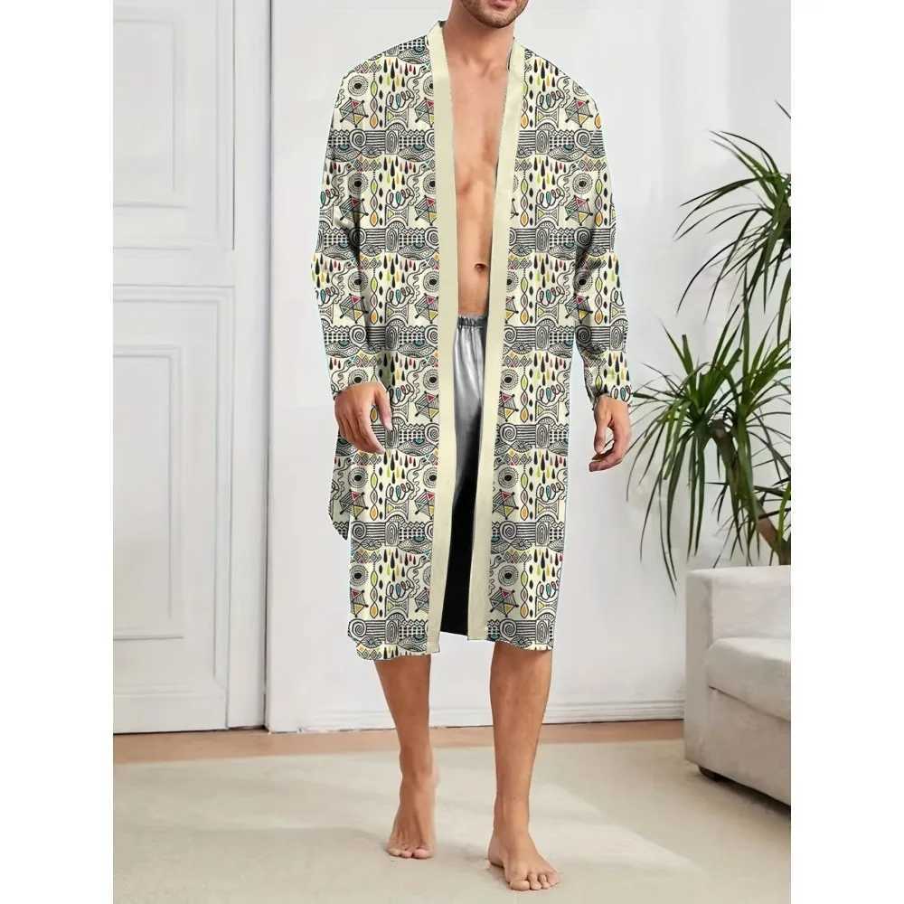 Mens Robe 2025 New 3D Pattern Printed Nightgown Suitable for Family and Skin-friendly Couple Thin Design Light Luxury Nightgown C251202
