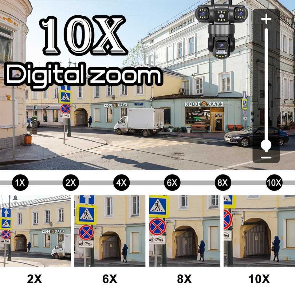 WiFi IP Camera 10X Zo 3 Lens Three Sns Outdoor CCTV Video Surveillance Auto Tracking 12MP PTZ He Security Camera C251202