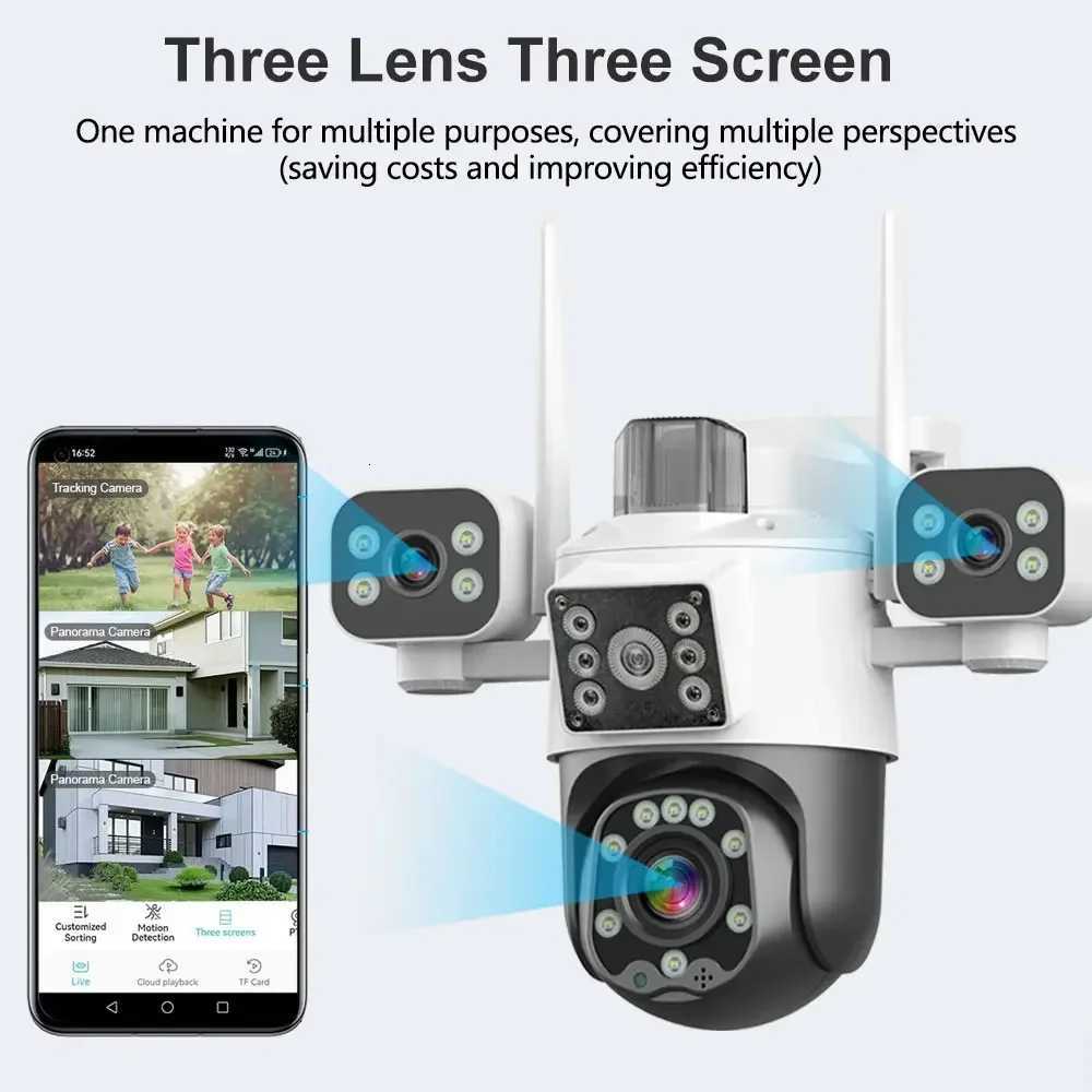 15MP Outdoor Wifi PTZ Camera Three Lens Three Sn AI Auto Tracking IP Video Surveillance Camera CCTV Two Way Au ICsee App C251202