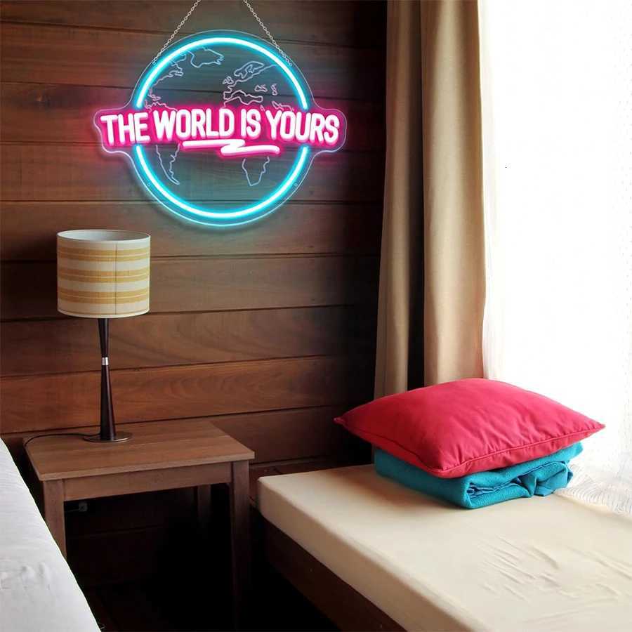 The World Is Yours Led Neon Sign Earth-Shaped Sign 3D Sculpture Used For Bedroom Club And Game Room Decor Powered By Usb H251201