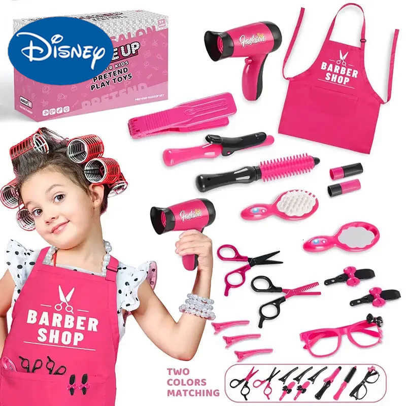 Disney Girls Beauty Salon Set Hairdresser Toy Pretend Play Hair Cutting Kit With Hair Dryer Scissors Apron And Stylin Accessories H251202