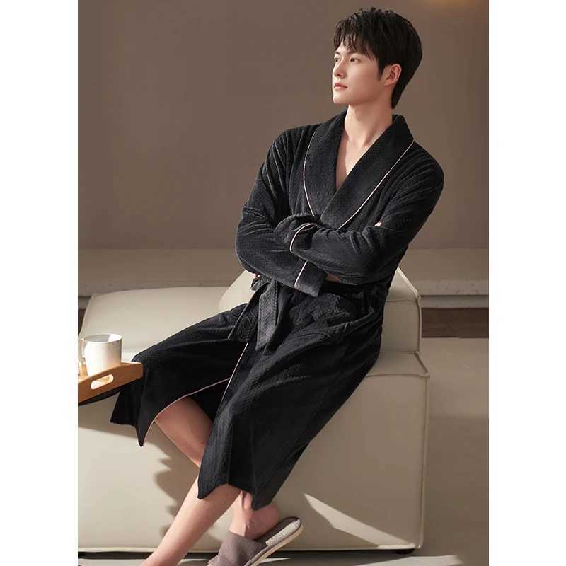 Men Sleepwear Long Robes Winter Island Velvet Thick Terry Robe Male Long Sleeve Kimono Warm Bathrobe Home Wear Peignoir Men Robe C251202