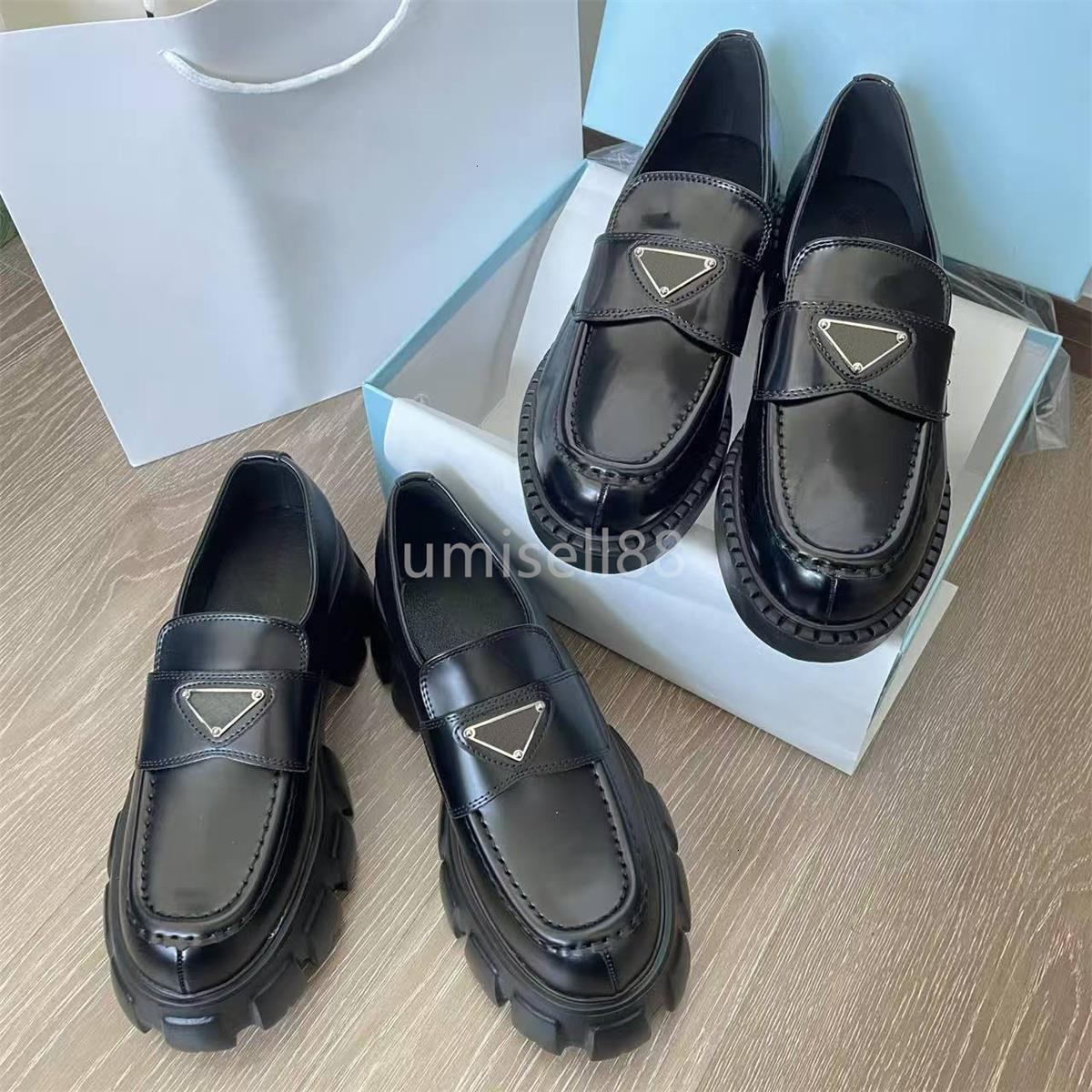 Designer Loafers Monolith Leather Brushed pradse Loafer Shoes men loafers Classic Triangle Patent loafers Womens loafers Dress shoes