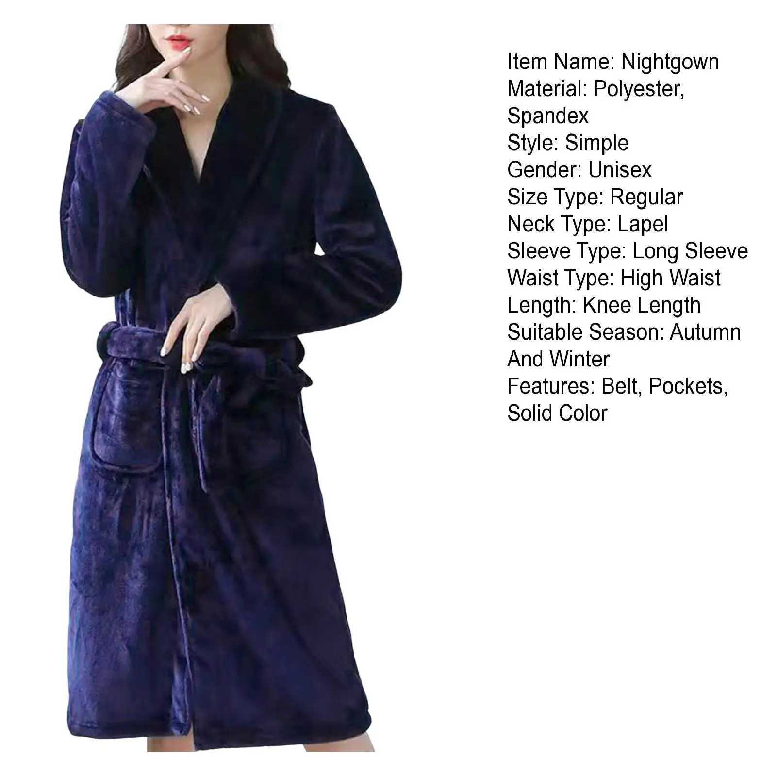 Unisex Bathrobe Luxurious Mens Winter Nightgown with Plush Coral Fleece Long Sleeve Robe with Tie Waist Pockets Cozy Homewear C251202
