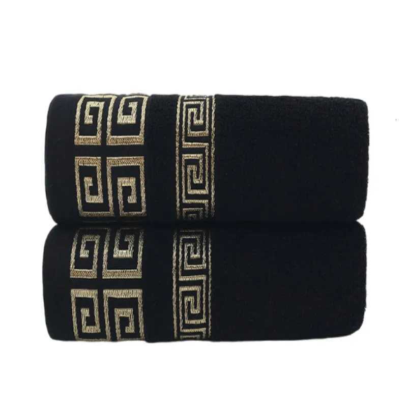 Towel 2pcs Black Cotton Towels 34x74cm/70x140cm Embroidered Hotel Bathroom Towels For Adult Quick-Dry Thicken Soft Face Bath Towels Y251202