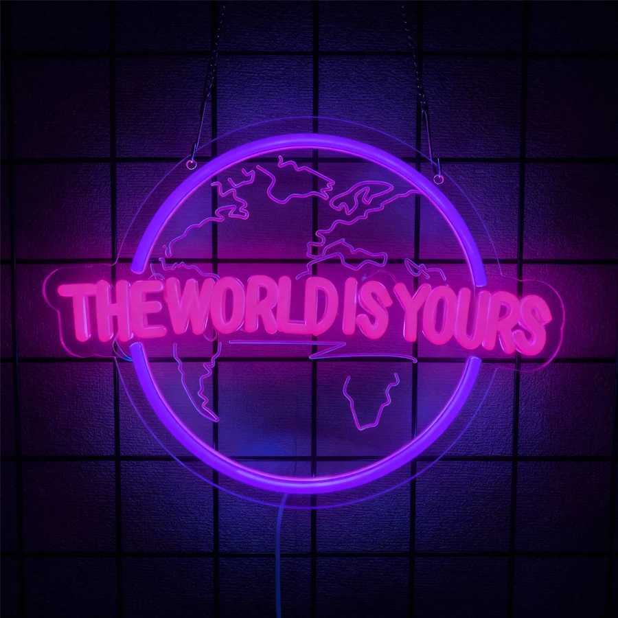 The World Is Yours Neon Sign Planet Led Icon Wall Decor Used For Home Coffee Shop Wedding Wall Lamp Birthday Christmas Gift H251201