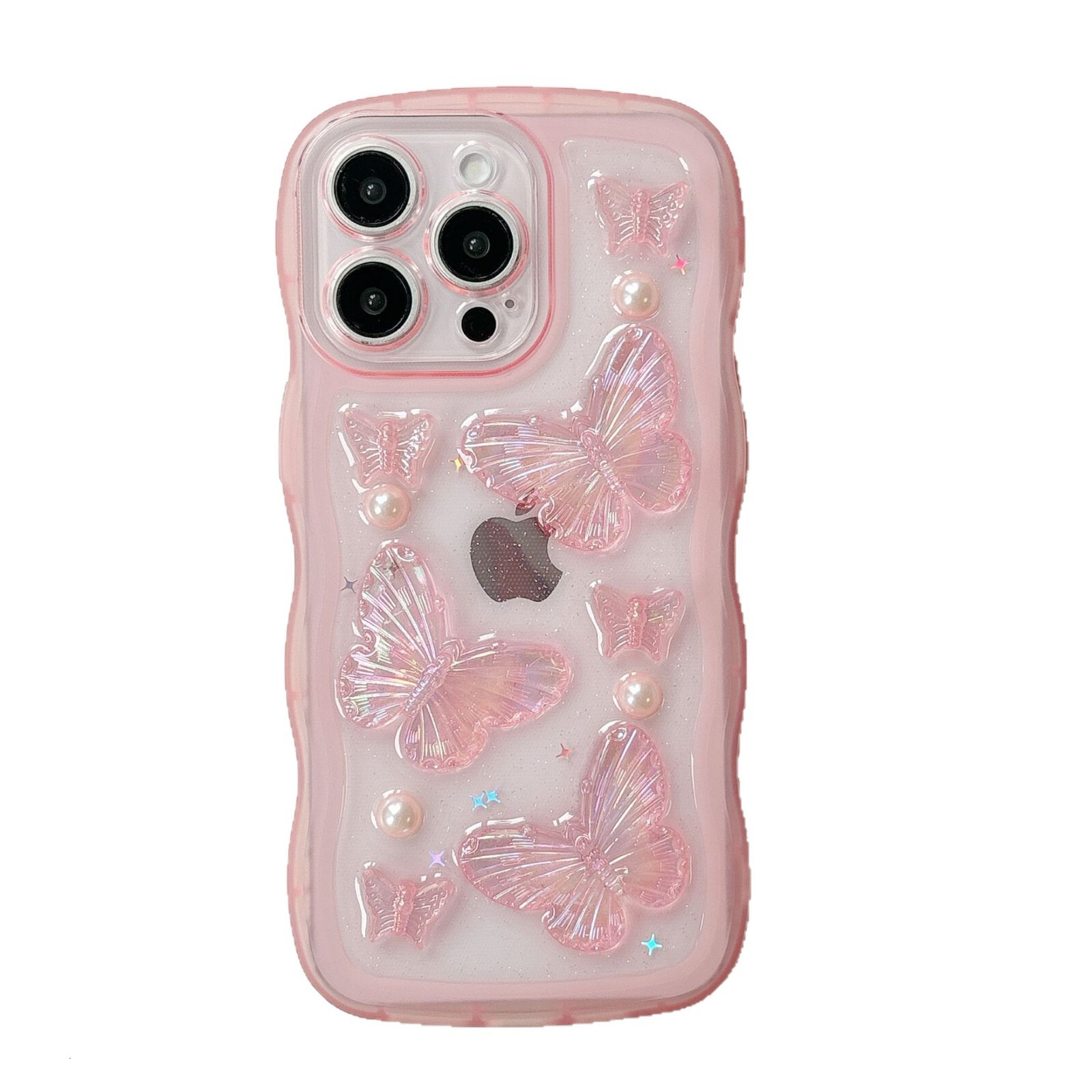 Wave Epoxy 3D Butterfly Phone Case iPhone 17 Pro Max Compatible with iPhone 16 Pro Transparent Protective Case
