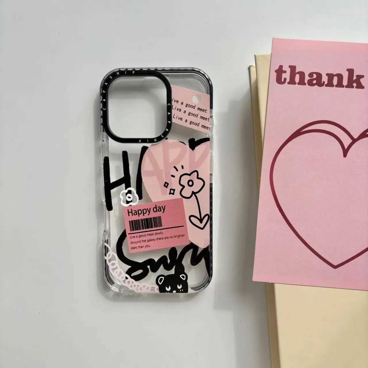 Exquisite Heart Shaped Alphabet Line Flower Graffiti Cartoon Transparent Cover Case for iPhone 12 13 14 15 16 17 Pro Max Air J251202