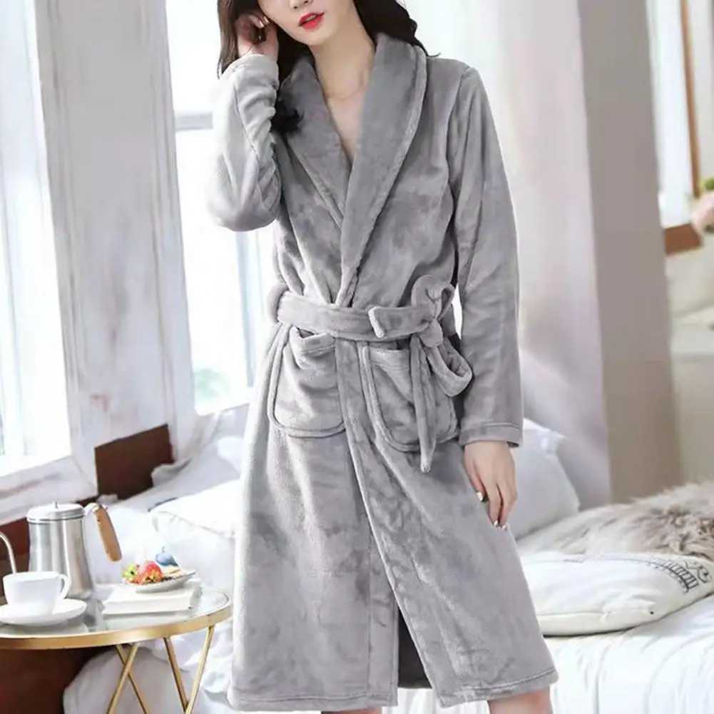 Men Bathrobe Winter Warm Hooded Long Sleeve Long Fleece Pocket Belt Solid Color Home Gown Sleepwear Winter Loungewear Sleepwear C251202