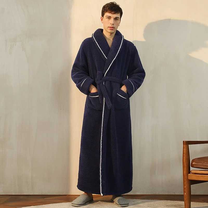 Men Plush Long Fleece Bathrobe Soft Terry Cloth Robe with Belt Multi-Color Cozy Loungewear for Unisex Warm Winter Sleep Robe C251202