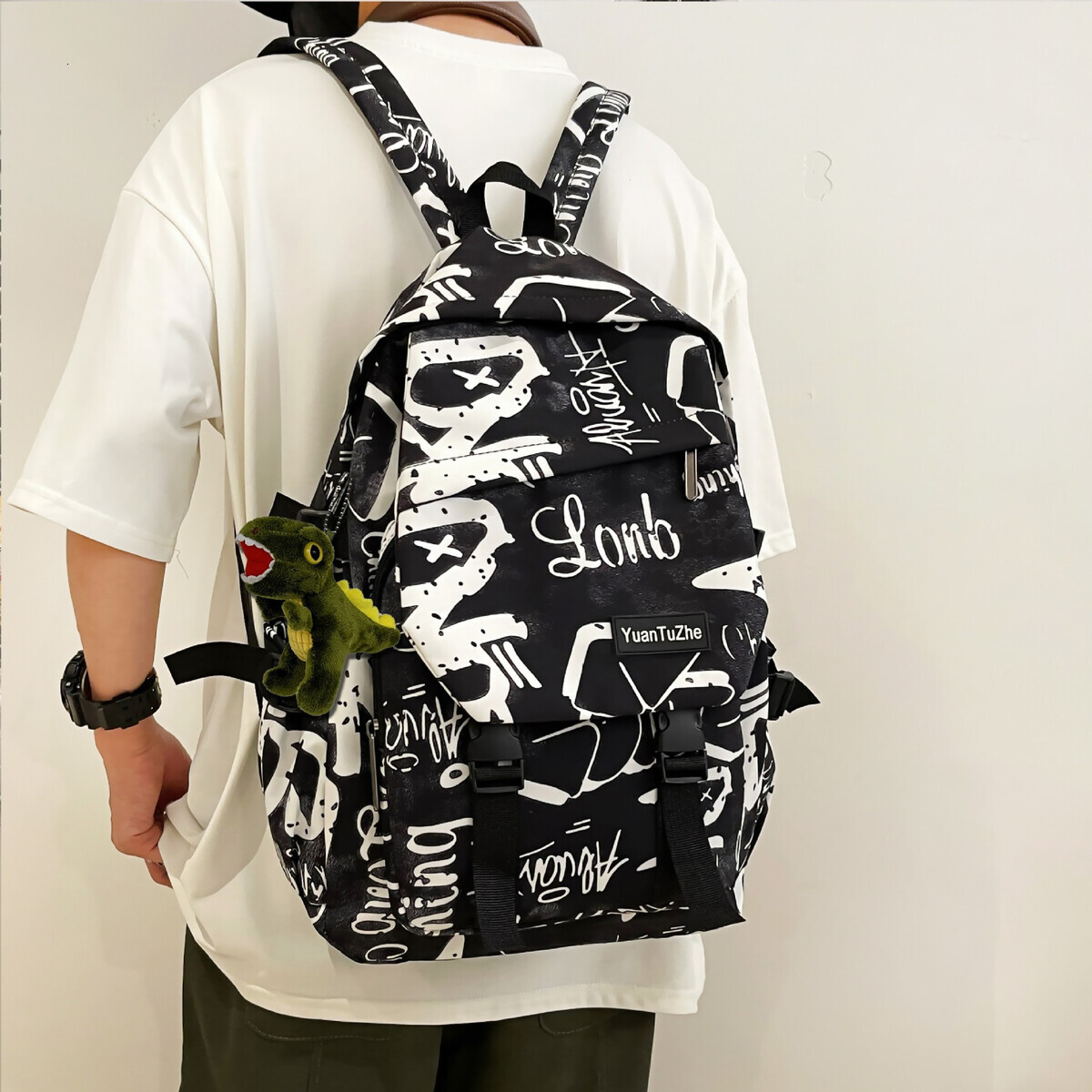 Trendy brand backpack for men, Ins trendy cool large capacity graffiti backpack for men, casual college student backpack for men