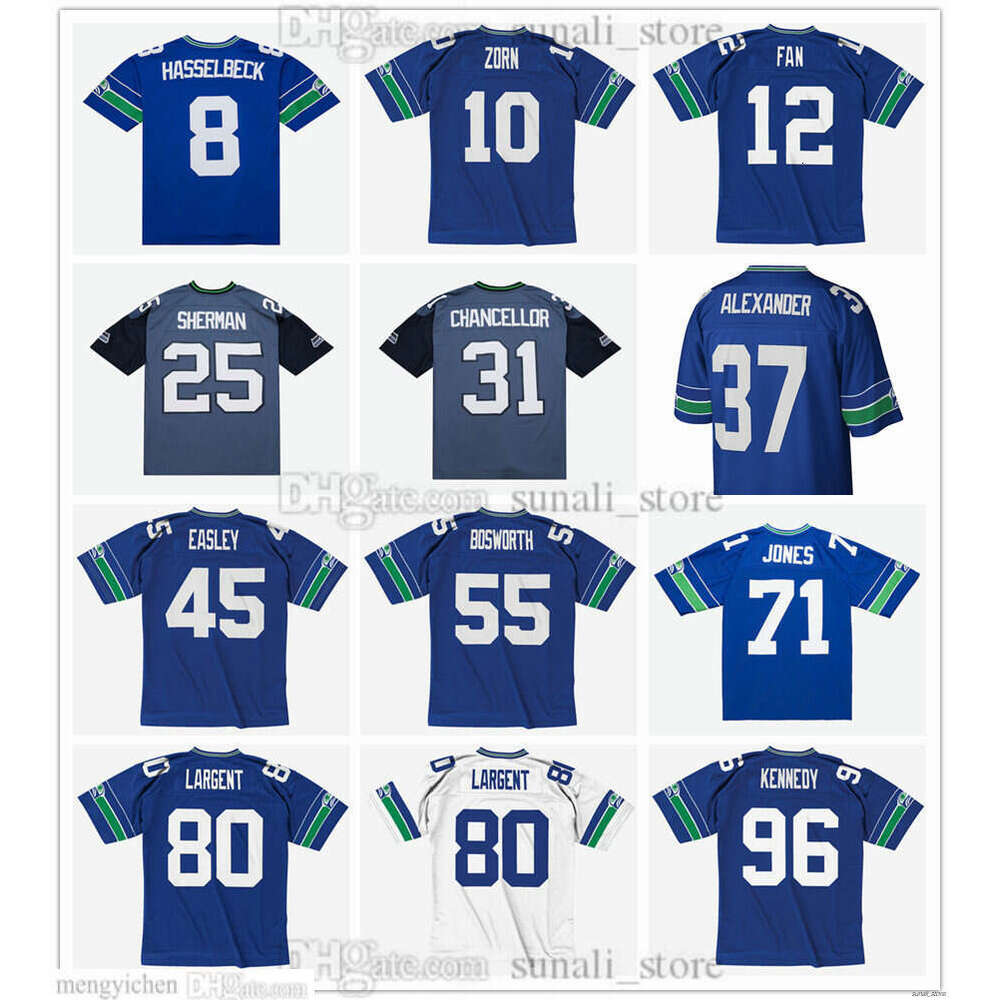 Vintage Football Jerseys 96 Kennedy 80 Steve Largent 12 Fan 10 Jim Zorn 45 Kenny Easley 8 Matt Hasselbeck 25 Richard Sherman 31 Kam Chancellor 71 Walter Jones Stitched
