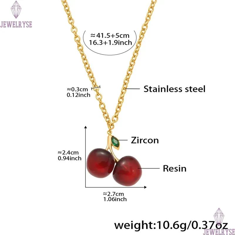 cute cherry necklace designer for woman 18k gold chain stainless steel fruit pendant necklaces school daily outfit women fashion jewelry friend family