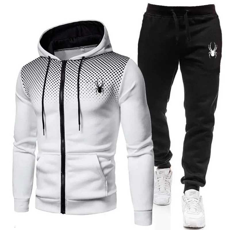 Spring And Autumn New Mens Set Casual Sportswear Printed Hooded Zipper Jacket Trousers Two-piece Fashion Mens Clothing W251202