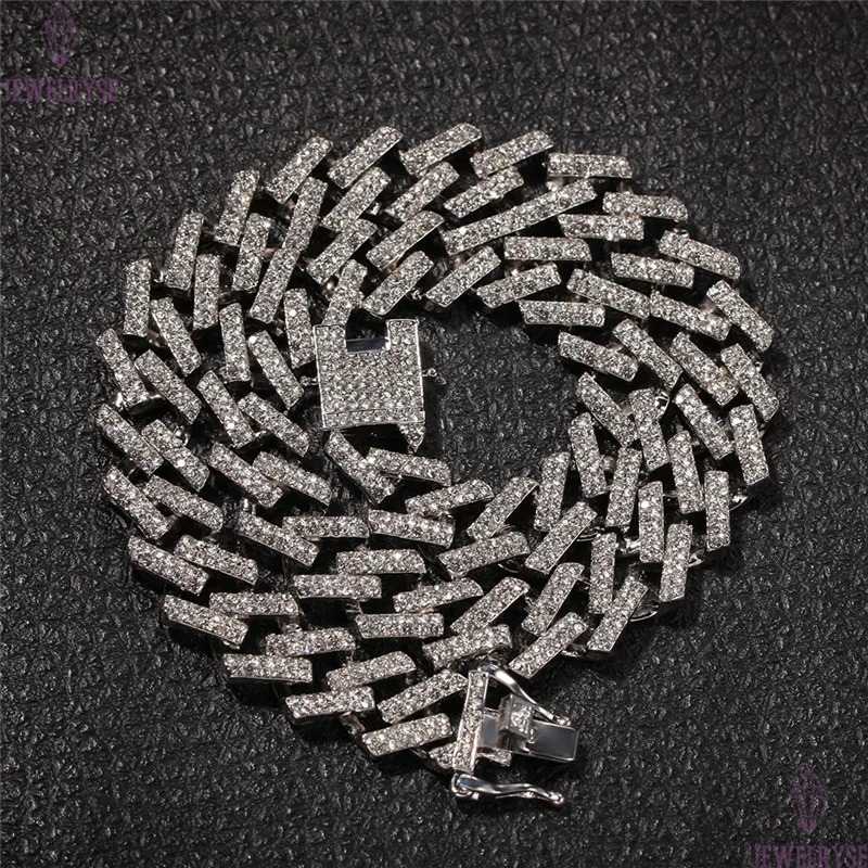 15mm colorful diamond hip hop jewelry cuban link chain mens gold necklace designer chain for man Iced Out Alloy Chains Blue Black Rhinestone Silver Ne