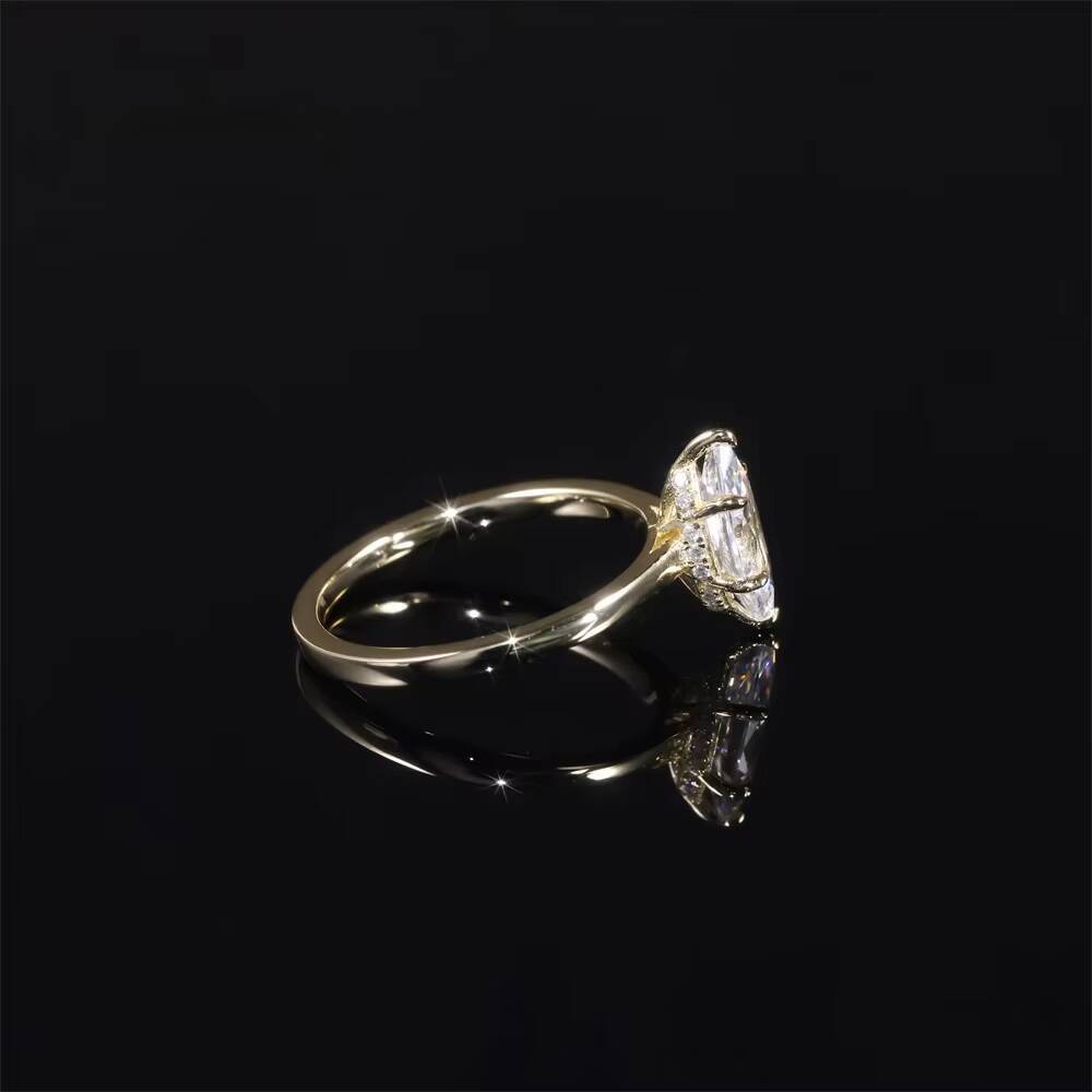 10K 14K 18K Solid Gold Ring Lab Grown Diamond 5x10mm Marquise Cut Hidden Halo Moissanite 925 Sterling Silver Stackable Ring