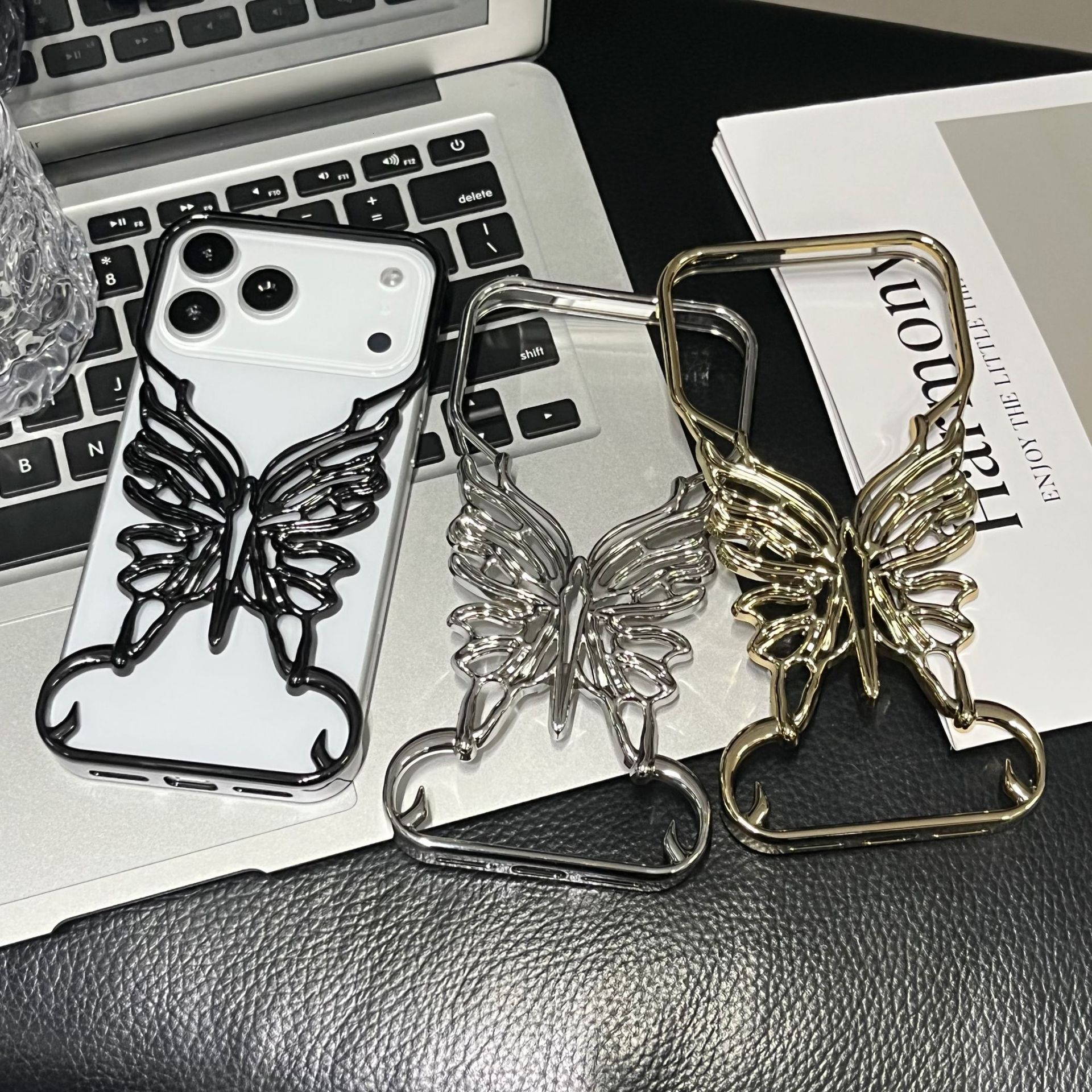 Borderless Hollow Butterfly Phone Case iPhone 17 Pro Max Compatible with Apple 16/15 Electroplated Hard Protective Case