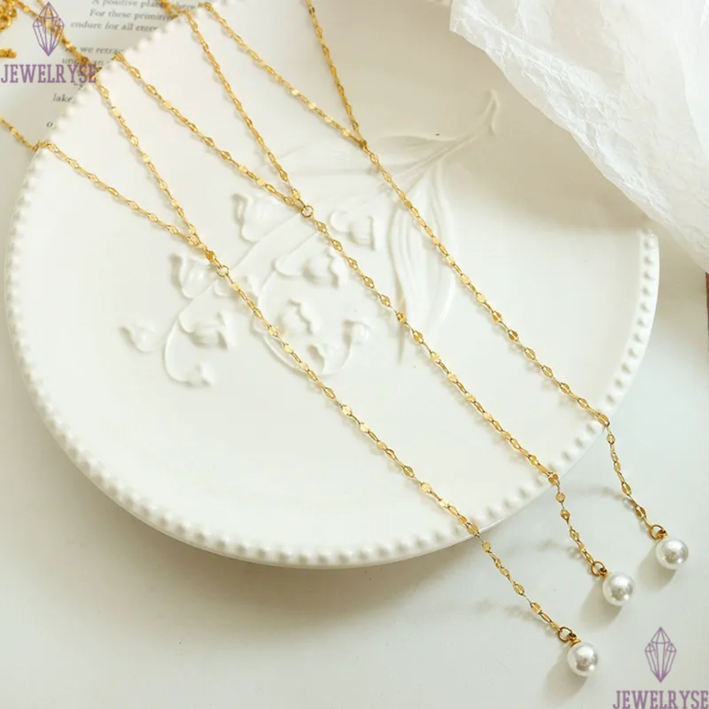 new rose gold pearl sweater chain designer necklace for woman stainless steel pendant long silver necklaces daily outfit jewelry birthday friend famil