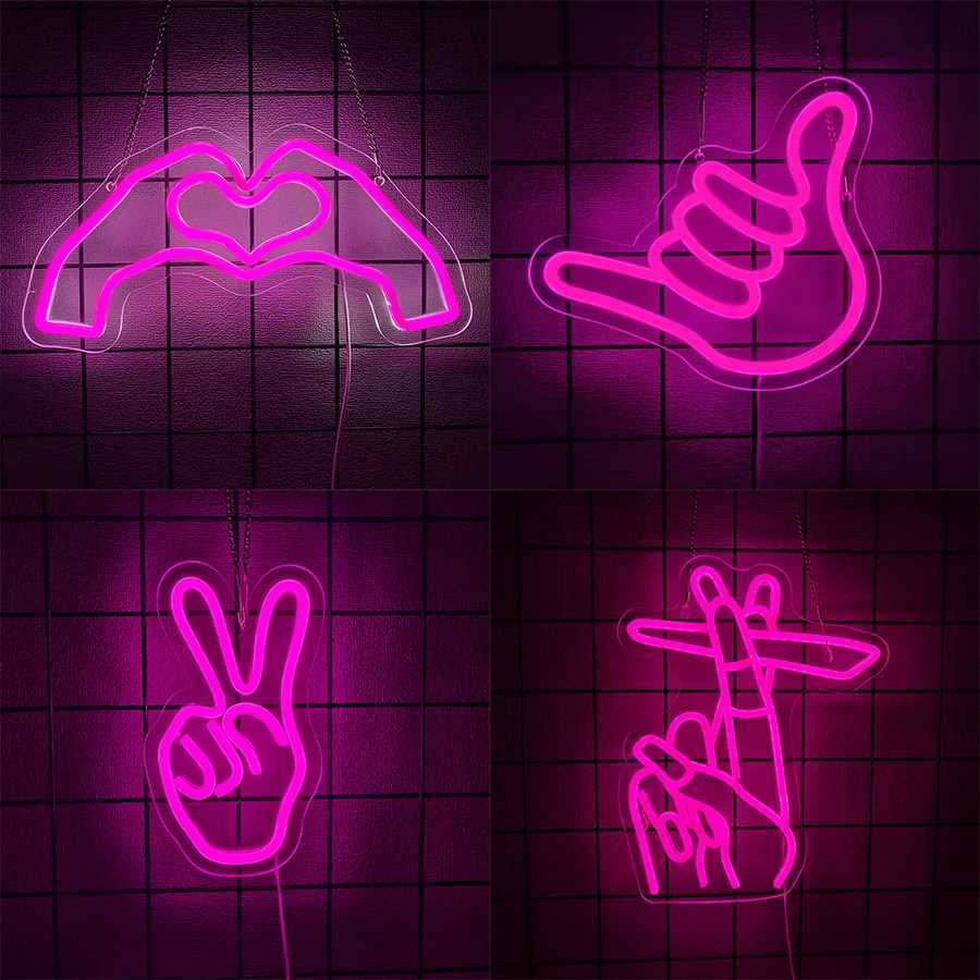 Gesture Led Neon Sign Pink Gesture Icon Used For Bedroom Home Bar Girls Room Nail Salon Beauty Salon Party Decor Gifts H251201