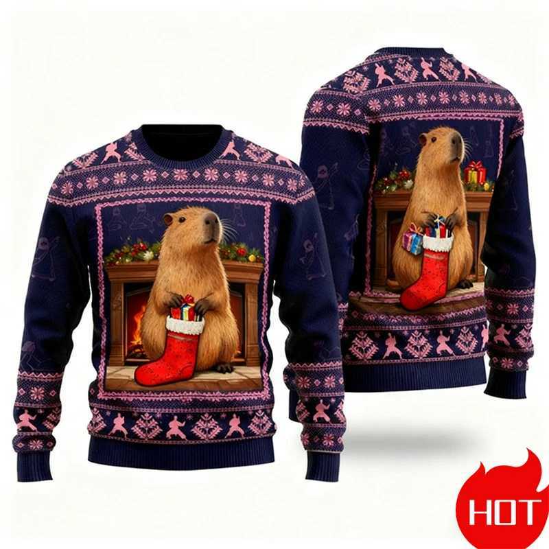 Cute Capybara Ugly Christmas Sweater For Men Women Festival Holiday Xmas Crewneck Sweatshirt 3d Print Men Christmas Sweatshirt J251203