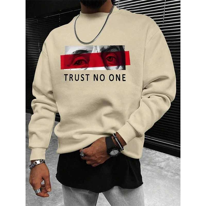 Trust No One Funny Sweatshirt Men Clothes Round Neck Pullover Hoodie Print Graphic Retro Street Solid Sweatshirts 2025 New Man J251203