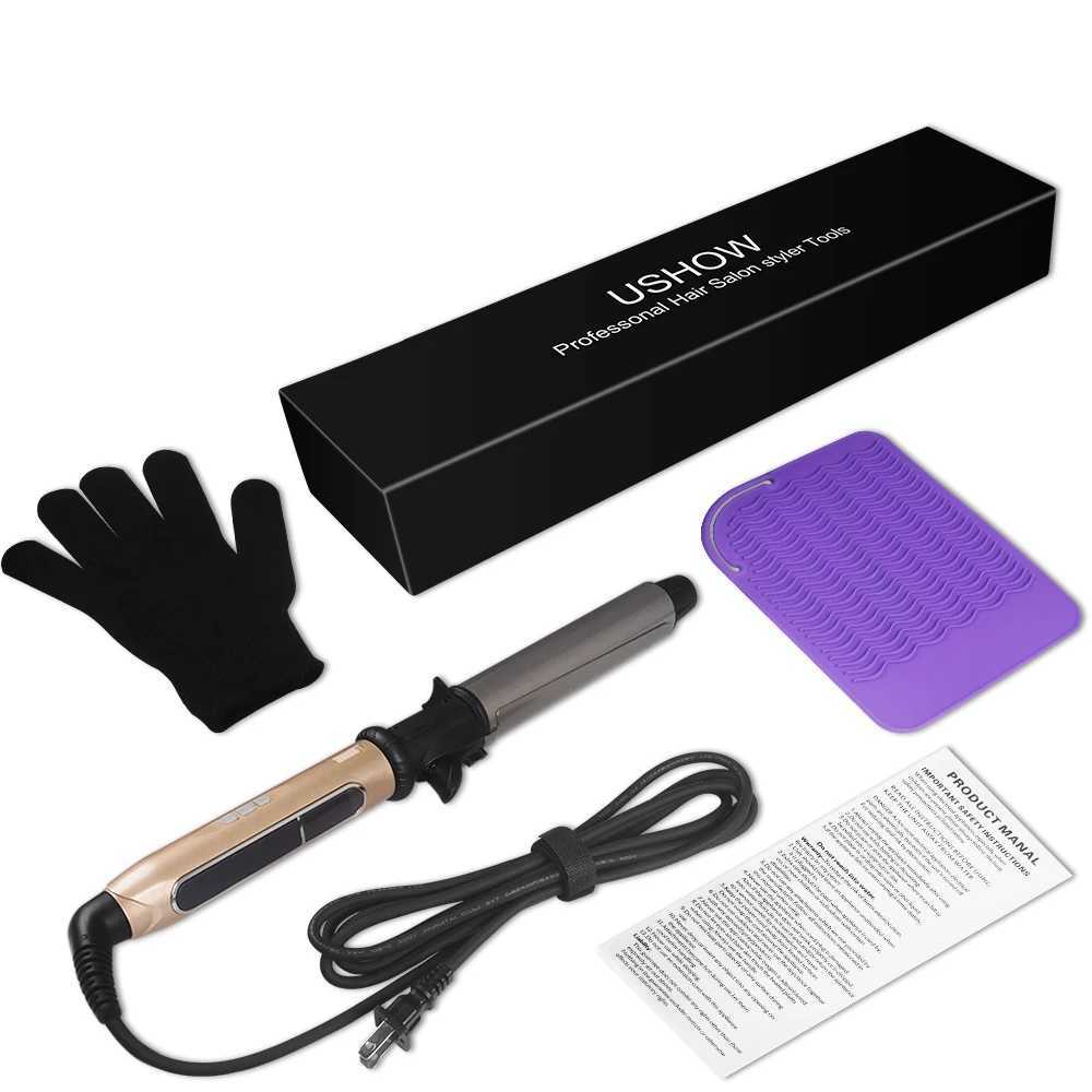 USHOW Curling Iron with Tourmaline Ceramic Technology and Digital Controls with Heat Resistant Silicone Mat 125 Inches C251202