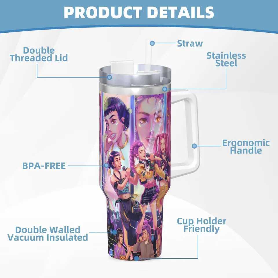 Stainless Steel Tumbler KPop Demon Hunters Mira Zoey Rumi Car Mugs With Straws Drink Water Bottle Insulated 40oz Thermal Cups L251127