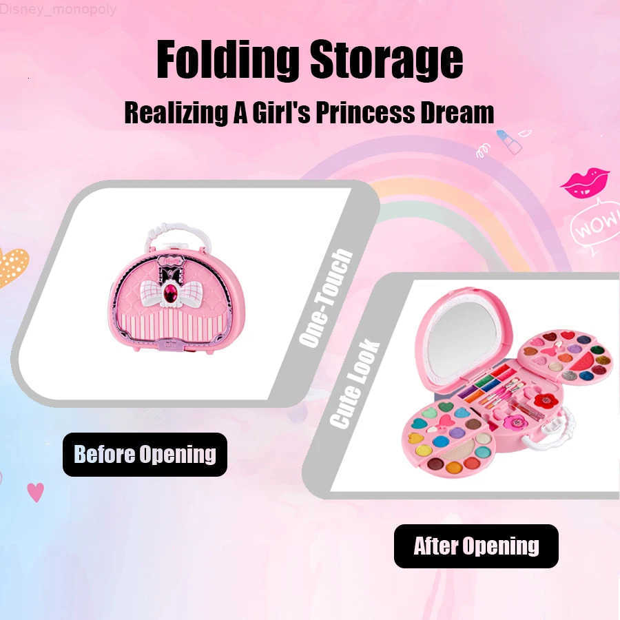 Disney Kids Beauty Toys Makeup Kit little bag Washable Pretend Play Cosmetic Set Toys with Mirror Non-Toxic Safe Birthday Gifts Girl H2512021