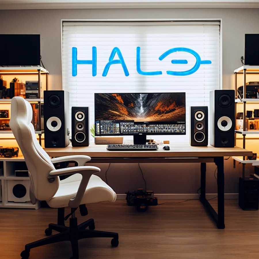 Halo Neon Sign Led Blue Letter Light Usb Powered With Switch Used For Bedroom Game Room Club Party Man Cave Wall Decor H251201