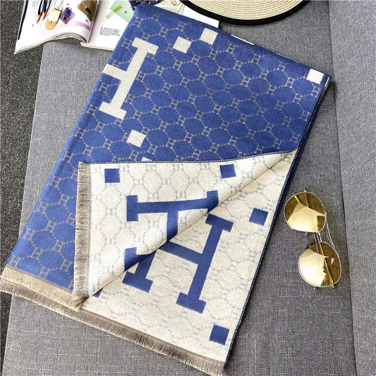 Scarf for Women Designer Luxury Autumn New Blue Imitation Cashmere Scarf for Women Winter H Letter Ladies Shawl Thick Warm One Piece