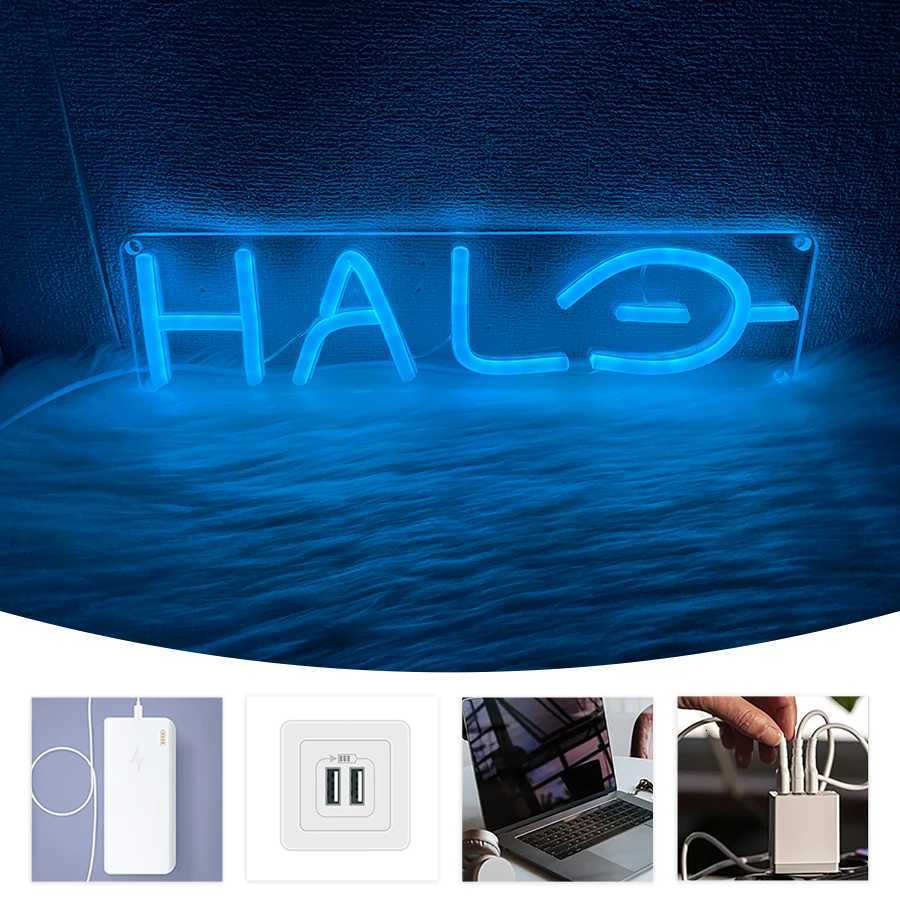Halo Neon Sign Led Blue Letter Light Usb Powered With Switch Used For Bedroom Game Room Club Party Man Cave Wall Decor H251201