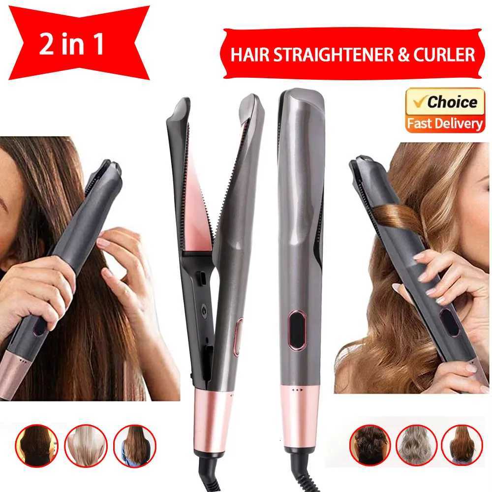 2025 New Hair Straightener Curler 2 in 1 Negative Ion Fast Heating Styling Iron Professional Flat Iron Curling Tool He Travel C251202