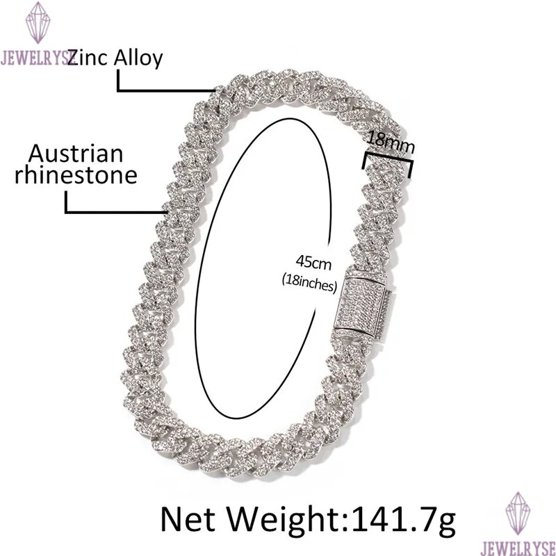 18mm cuban link chain mens necklace designer jewelry gold chain for man party Hip Hop Diamond Iced Out Chains AAA Austrian Rhinestone Silver Necklaces