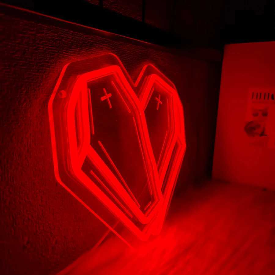 Halloween Neon Sign Red Coffin Led Luminous Icon 3D Sculpture Usb Powered Used For Room Horror Space Game Room Decor H251201