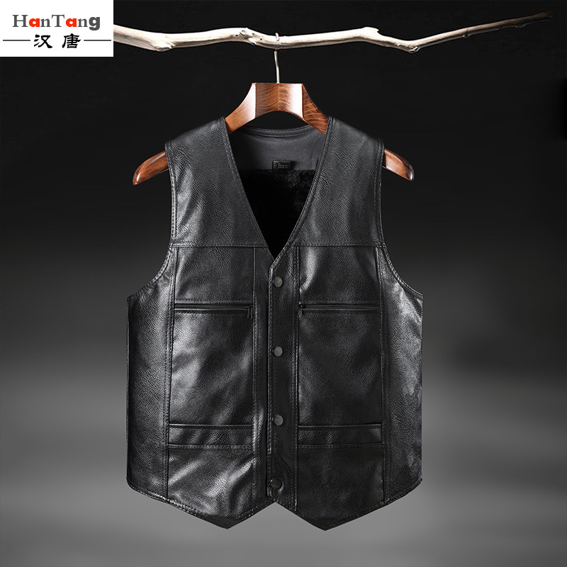 Large leather motorcycle vest suitable for men genuine denim leather waist jacket bicycle vest size L-4XL sleeveless jacket 240819
