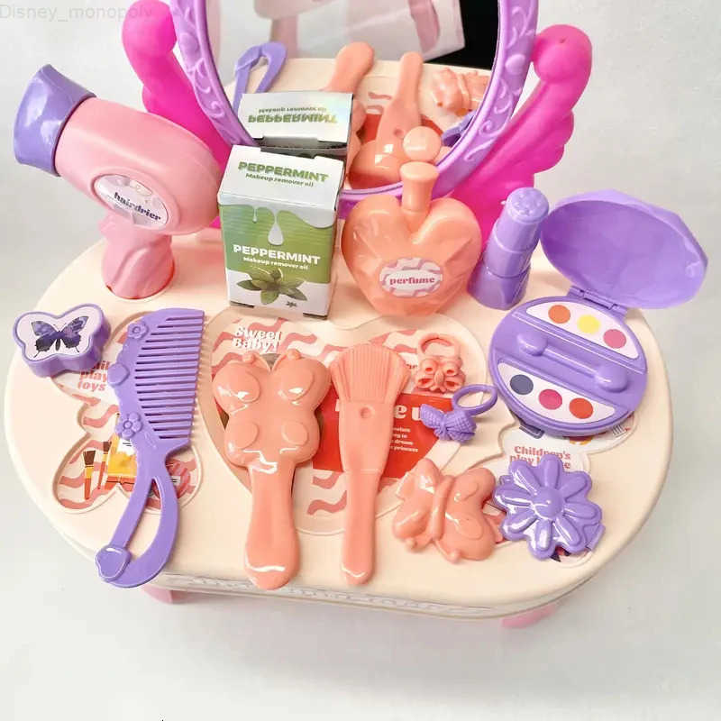 Disney Childrens pretend play toy simulated mini dressing table DIY stickers paper box and accessories suitable for children 3 H251202