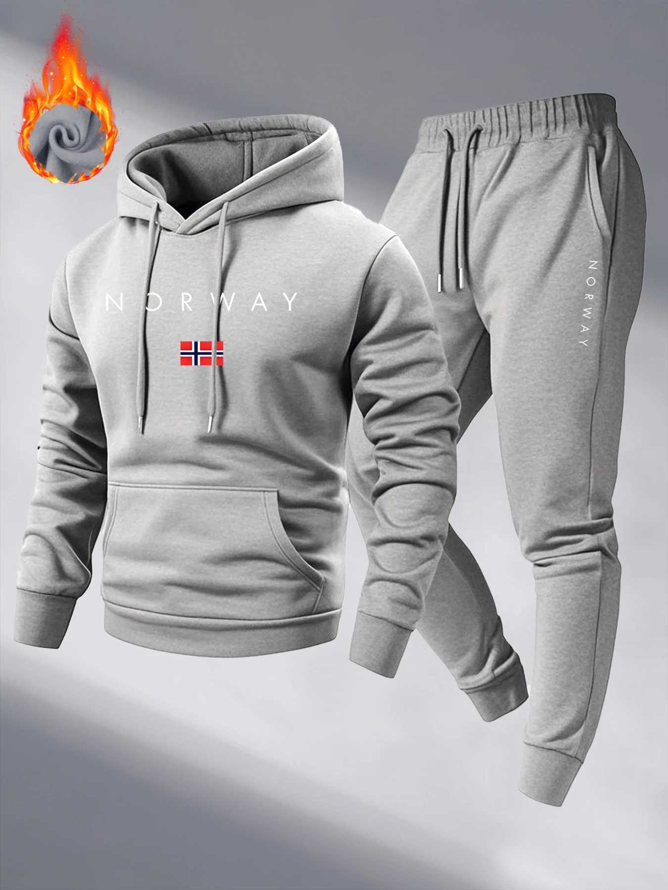 NORWAY Letter Print Sweatshirt Suit Mens Fleece Hoodie Pants Set Spring Autumn Casual Sports Pullover Trousers Sets 2025 New W251202